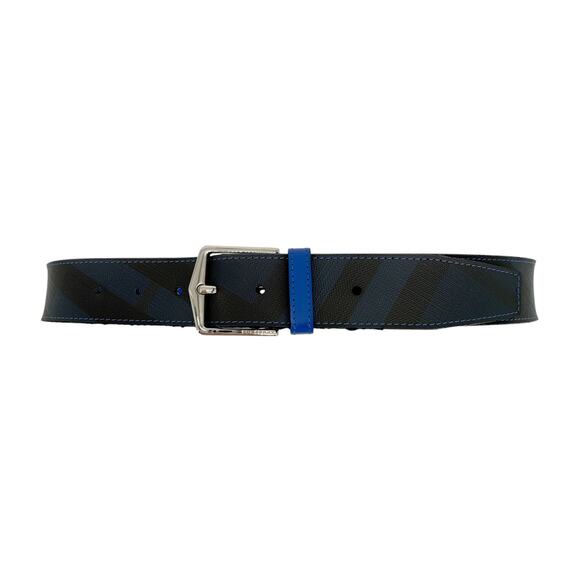 BURBERRY Joe London Check Leather Belt in Navy/Black 85cm|34in - Picture 1 of 11